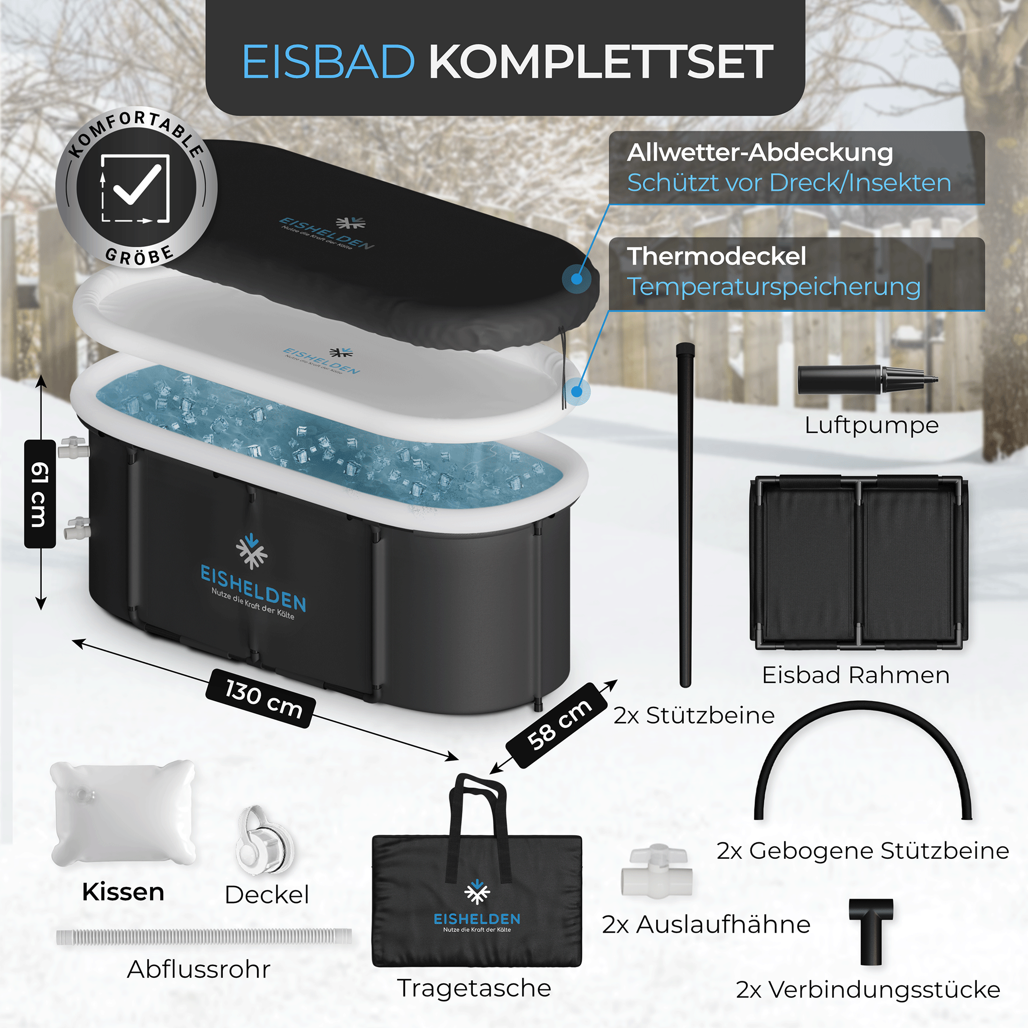 Eishelden Premium ovales Eisbad Komplettset (+ GRATIS Wasserpflege)